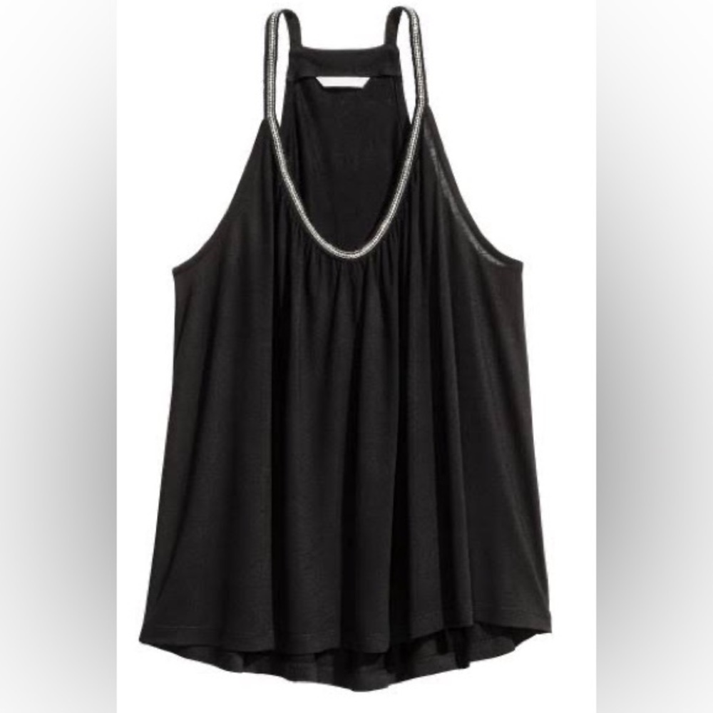 H&m black rhinestone beaded flowy camisole top Sz M